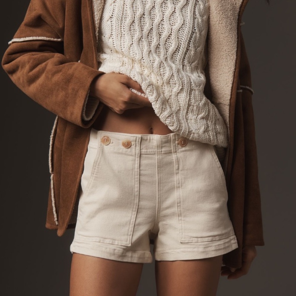 Pilcro Cream High-Rise Cotton Utility Shorts